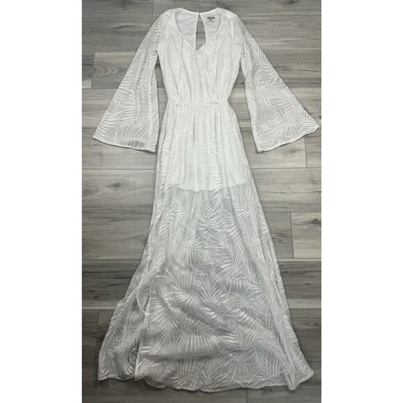 SHOW ME YOUR MUMU Juliet White Maxi Dress Bell Sleeves Sheer Bottom Revolve XS - Picture 4 of 9